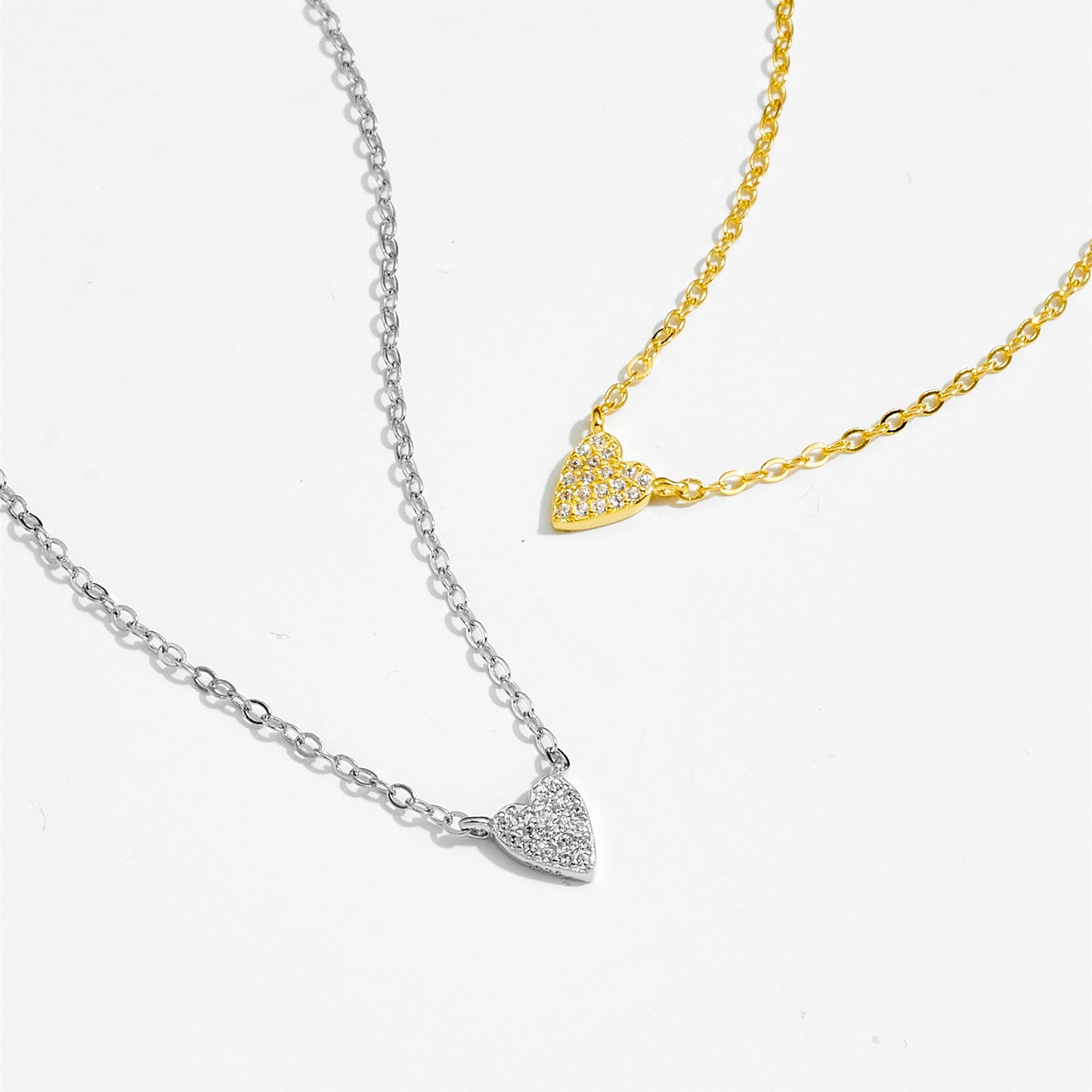 Sterling Silver Diamond Heart Pendant Necklace in Platinum or 18K Gold Plating