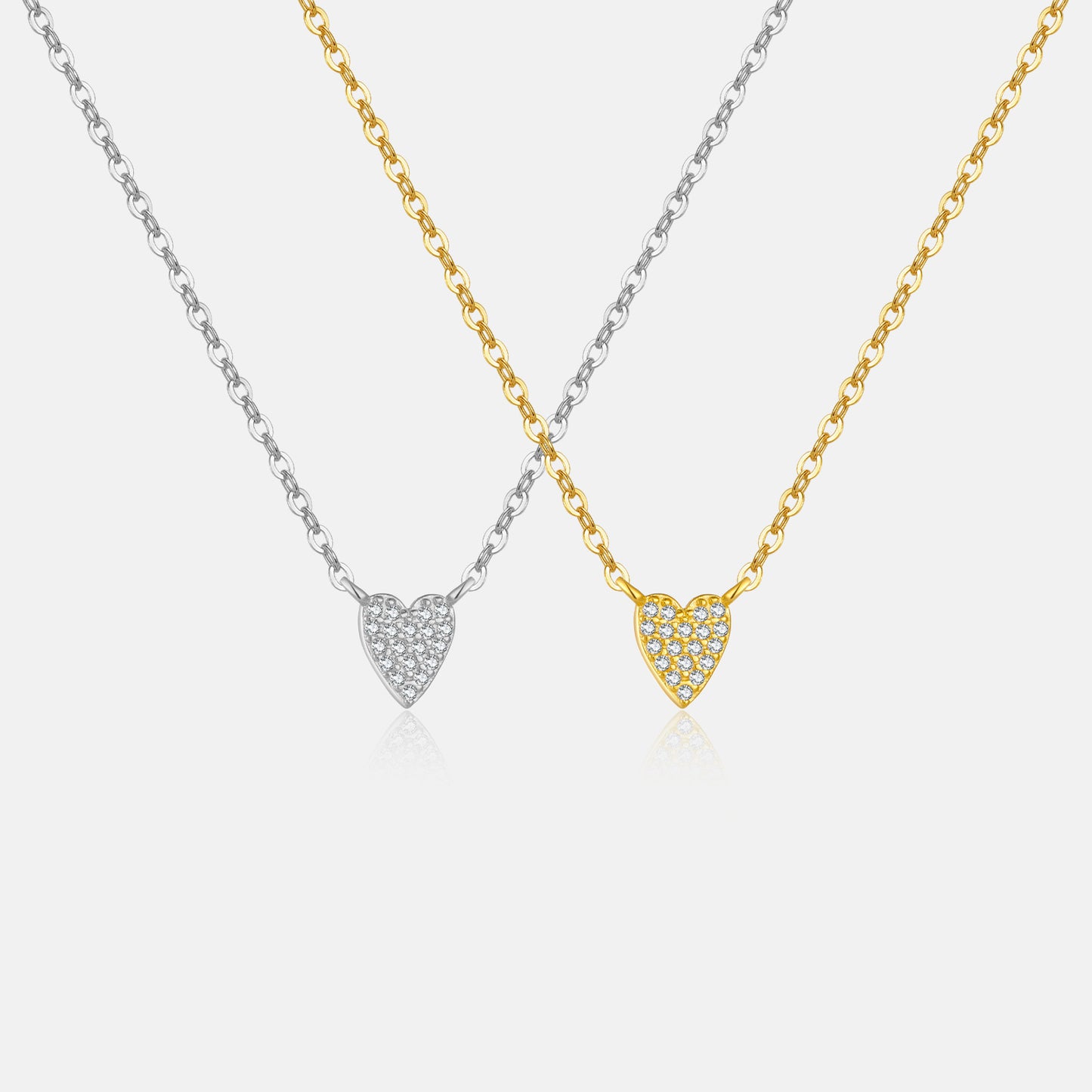 Sterling Silver Diamond Heart Pendant Necklace in Platinum or 18K Gold Plating