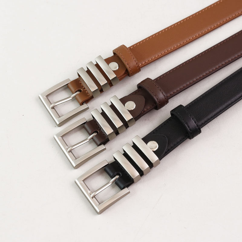 Classic Cowhide Leather Belt with Pin Buckle