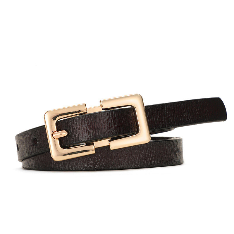 Retro Thin Cowhide Leather Belt – Rectangular Buckle