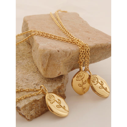 Rose Flower Pendant Necklace in Gold-Plated Titanium Steel