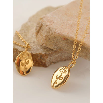 Rose Flower Pendant Necklace in Gold-Plated Titanium Steel