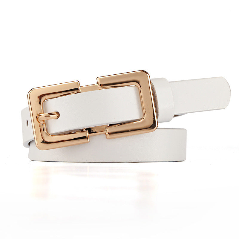 Retro Thin Cowhide Leather Belt – Rectangular Buckle