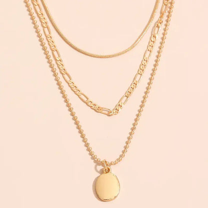 Vintage Oval Pendant Layered Chain Necklace