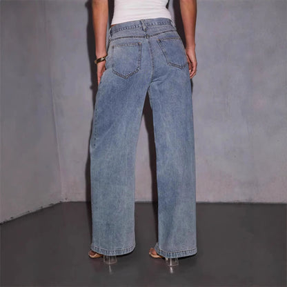 Light Denim Pleat Front Straight Leg Jeans