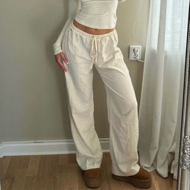 Relaxed Straight Leg Tie Waist Trousers