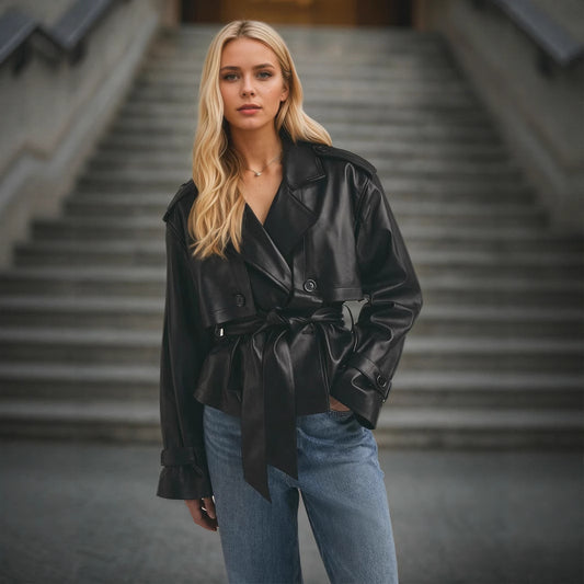 Black Leather Trench Jacket