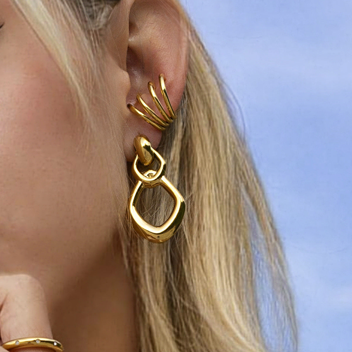Stainless Steel Hollow Oval Drop Earrings