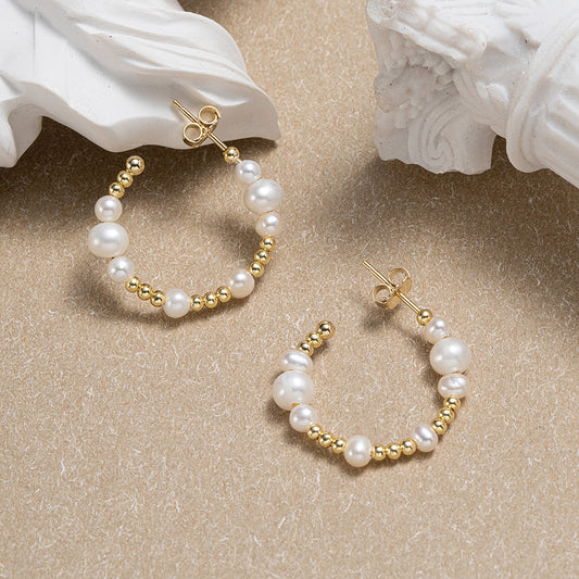 S925 Sterling Silver Freshwater Pearl Stud Earrings with 14K Gold Plating