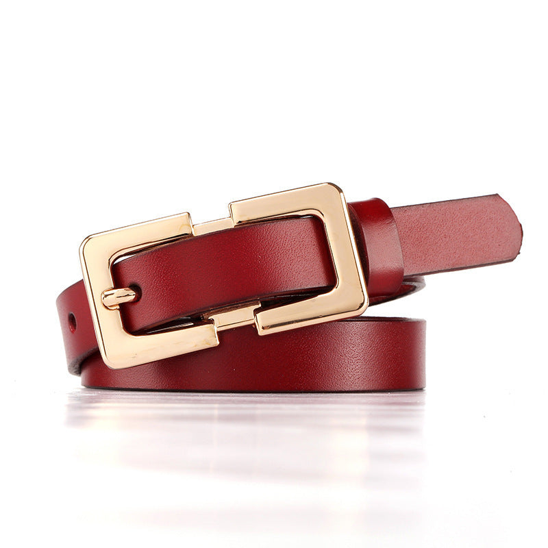 Retro Thin Cowhide Leather Belt – Rectangular Buckle