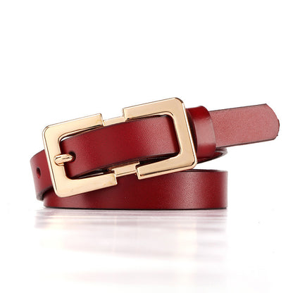 Retro Thin Cowhide Leather Belt – Rectangular Buckle