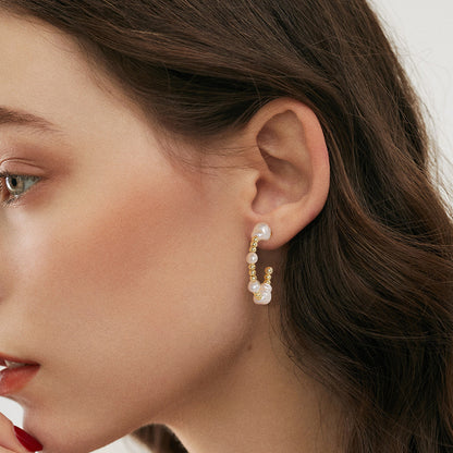 S925 Sterling Silver Freshwater Pearl Stud Earrings with 14K Gold Plating
