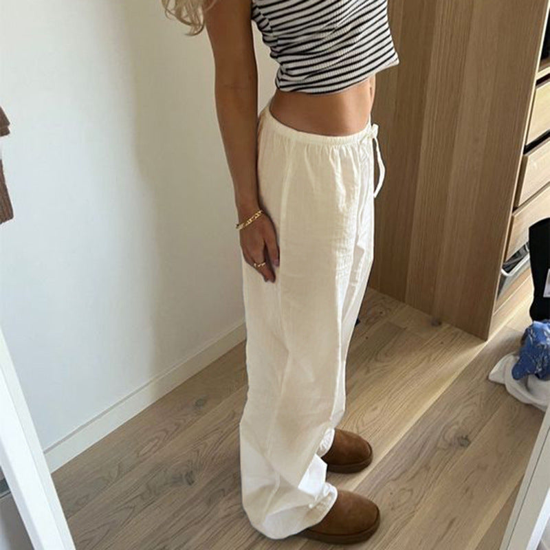 Relaxed Straight Leg Tie Waist Trousers