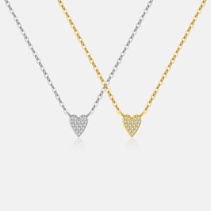 Sterling Silver Diamond Heart Pendant Necklace in Platinum or 18K Gold Plating