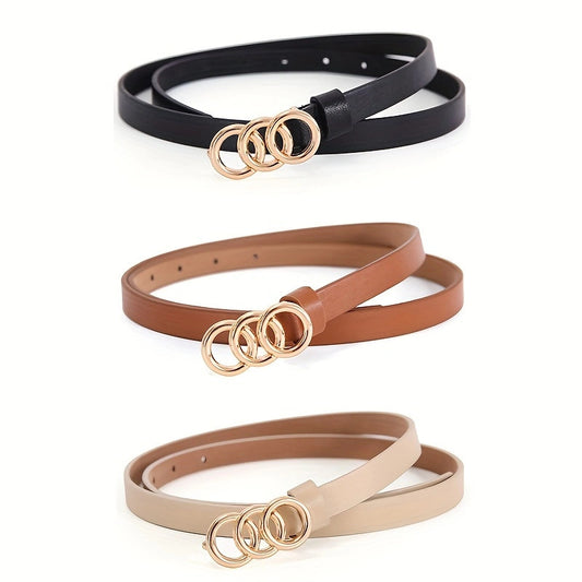 Women's Stylish Retro 3 Ring Thin Belt