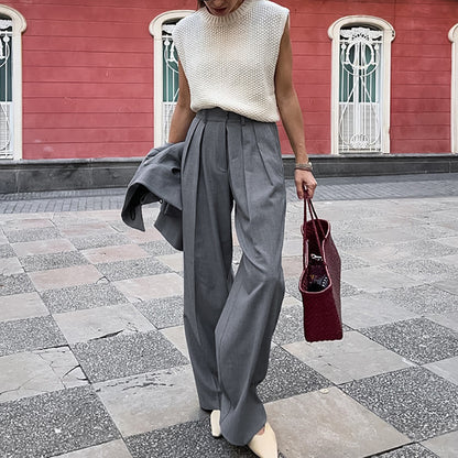 Classic Grey Pleat Front Suit Pants