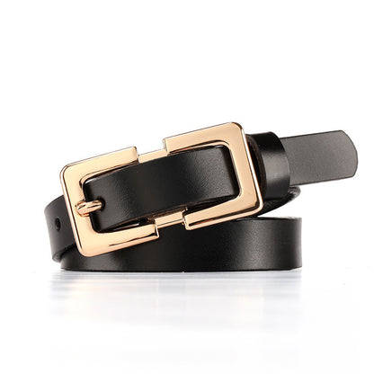 Retro Thin Cowhide Leather Belt – Rectangular Buckle
