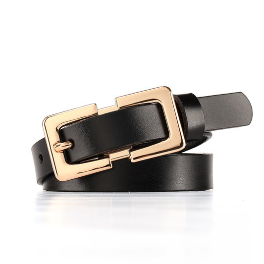 Retro Thin Cowhide Leather Belt – Rectangular Buckle