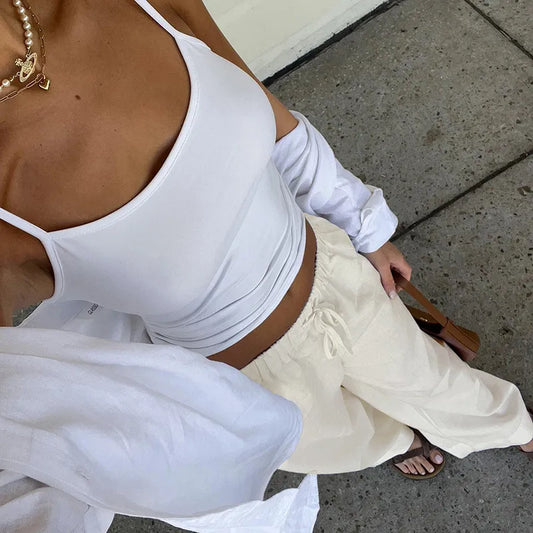 Relaxed Straight Leg Tie Waist Trousers