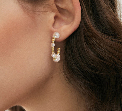 S925 Sterling Silver Freshwater Pearl Stud Earrings with 14K Gold Plating
