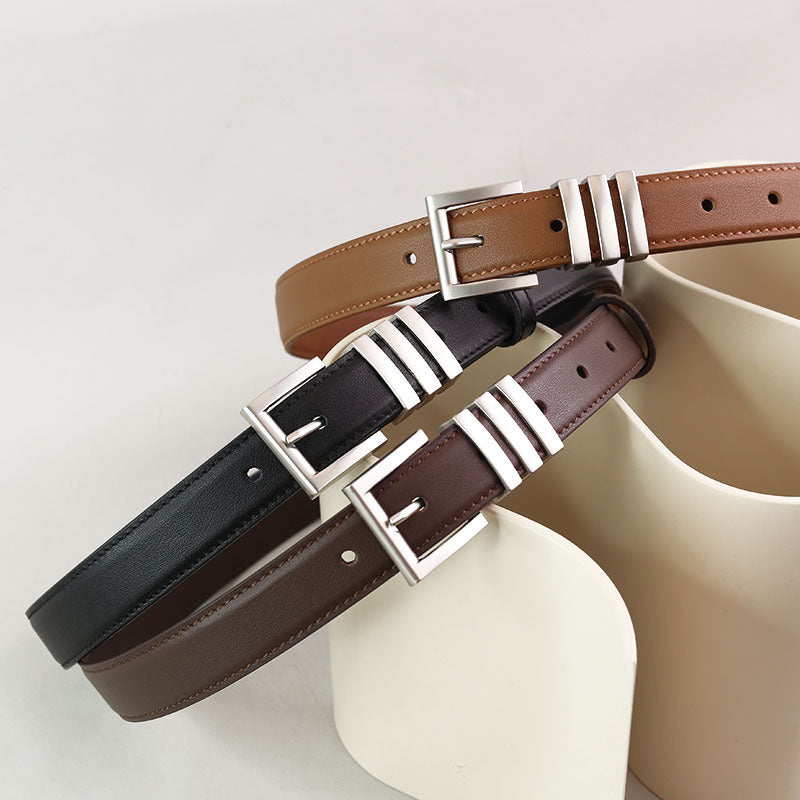 Classic Cowhide Leather Belt with Pin Buckle