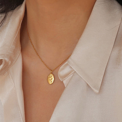 Rose Flower Pendant Necklace in Gold-Plated Titanium Steel