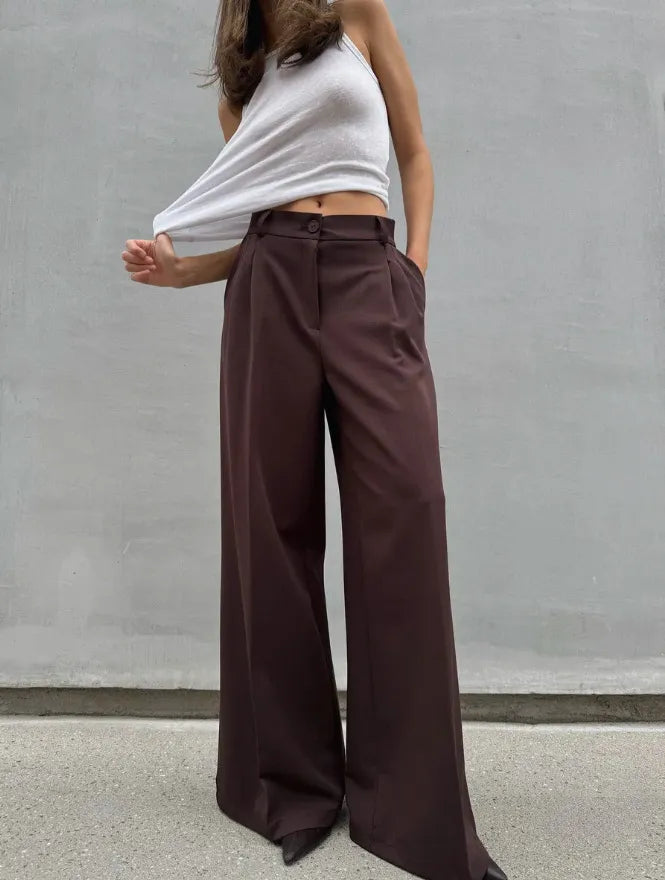 High Waist Espresso Drape Pants