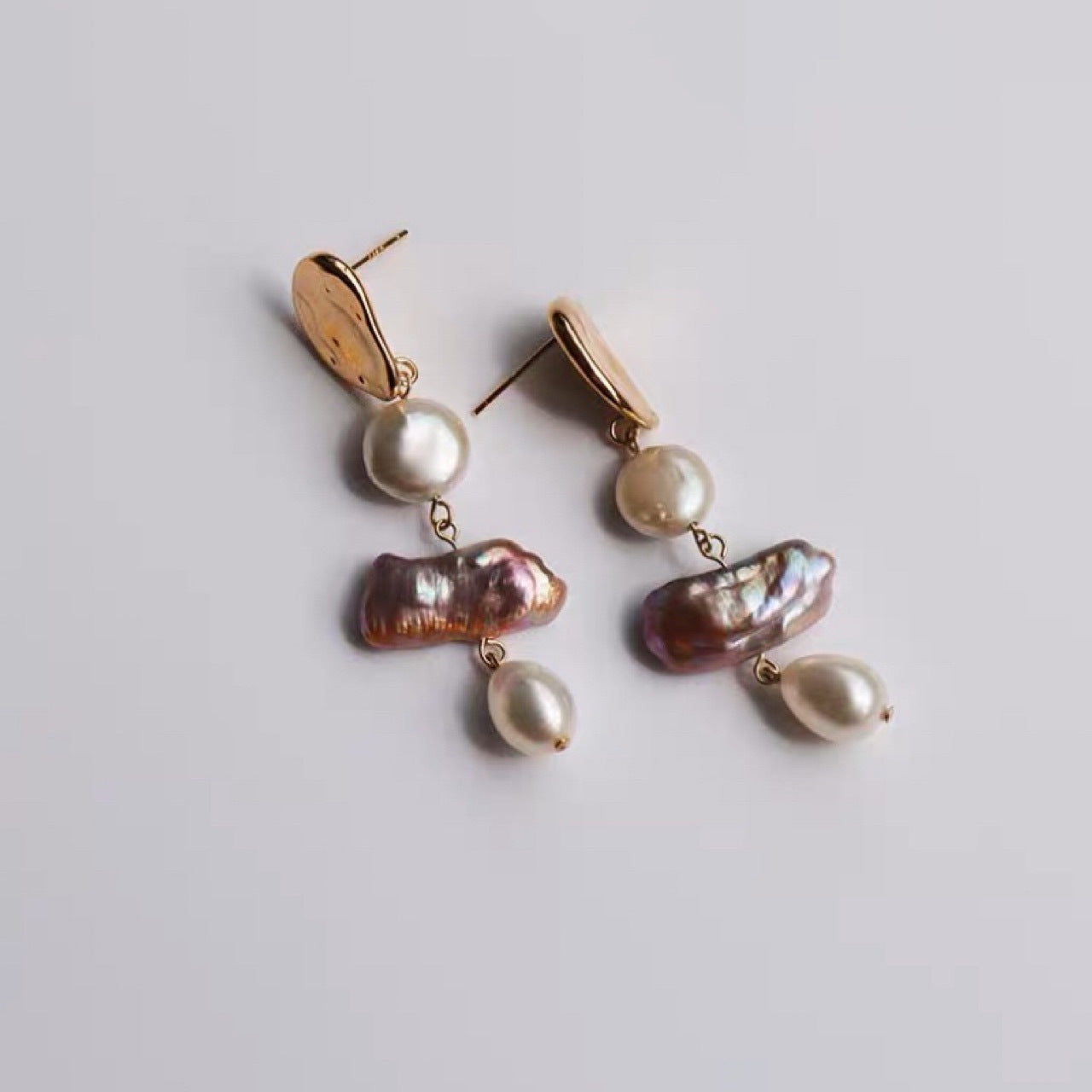 Lavender Natural Baroque Shaped Pearl Earrings