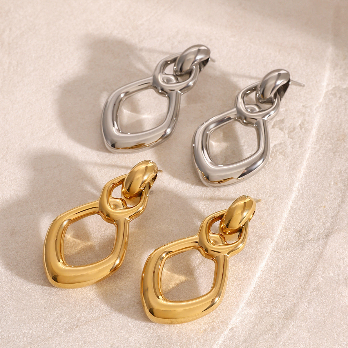 Stainless Steel Hollow Oval Drop Earrings