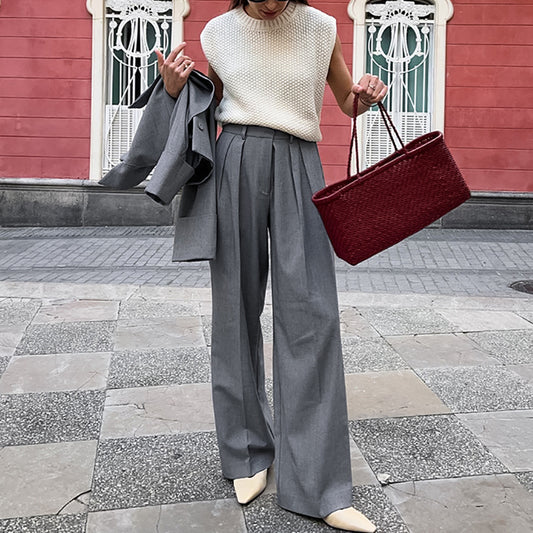Classic Grey Pleat Front Suit Pants