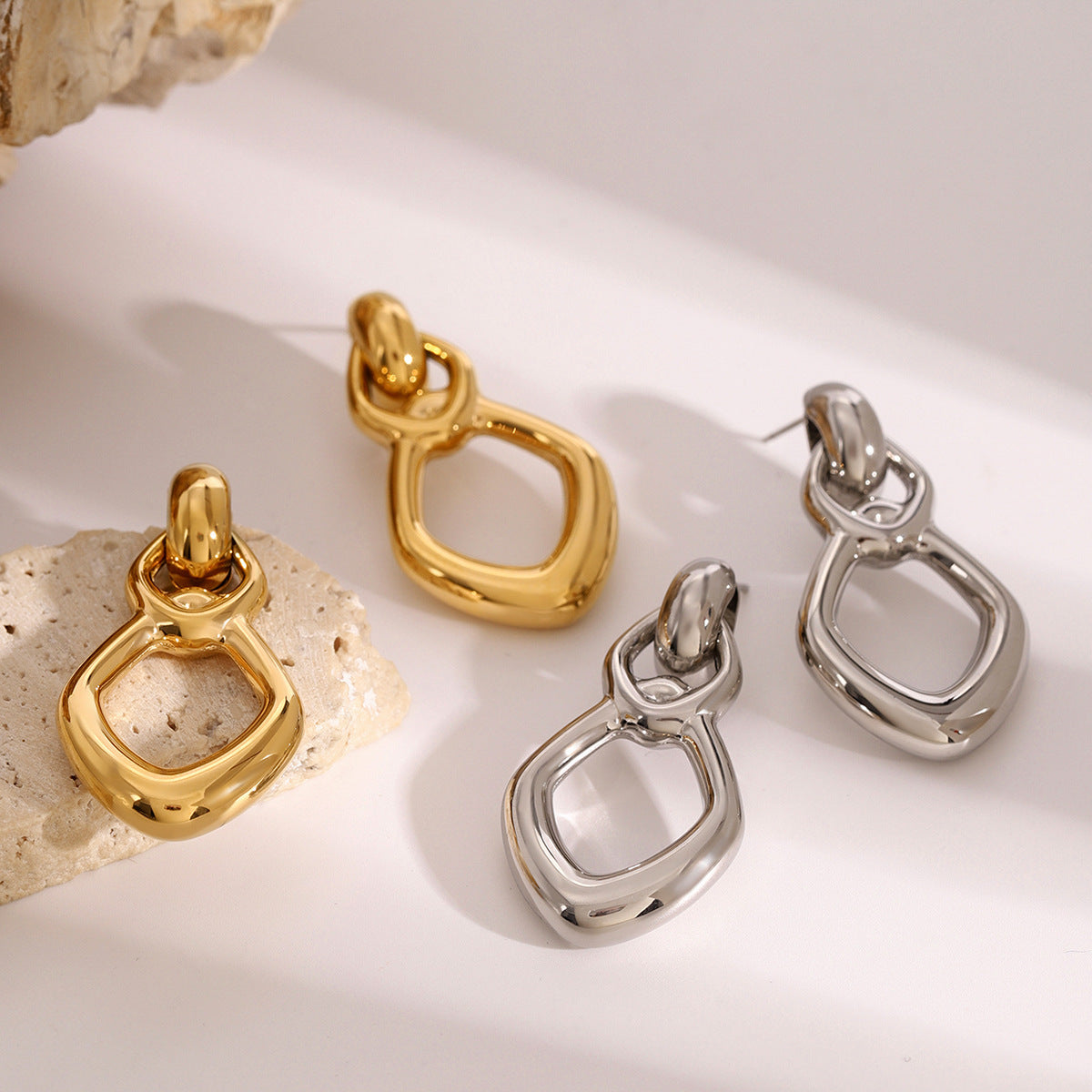 Stainless Steel Hollow Oval Drop Earrings
