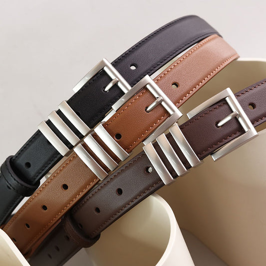Classic Cowhide Leather Belt with Pin Buckle