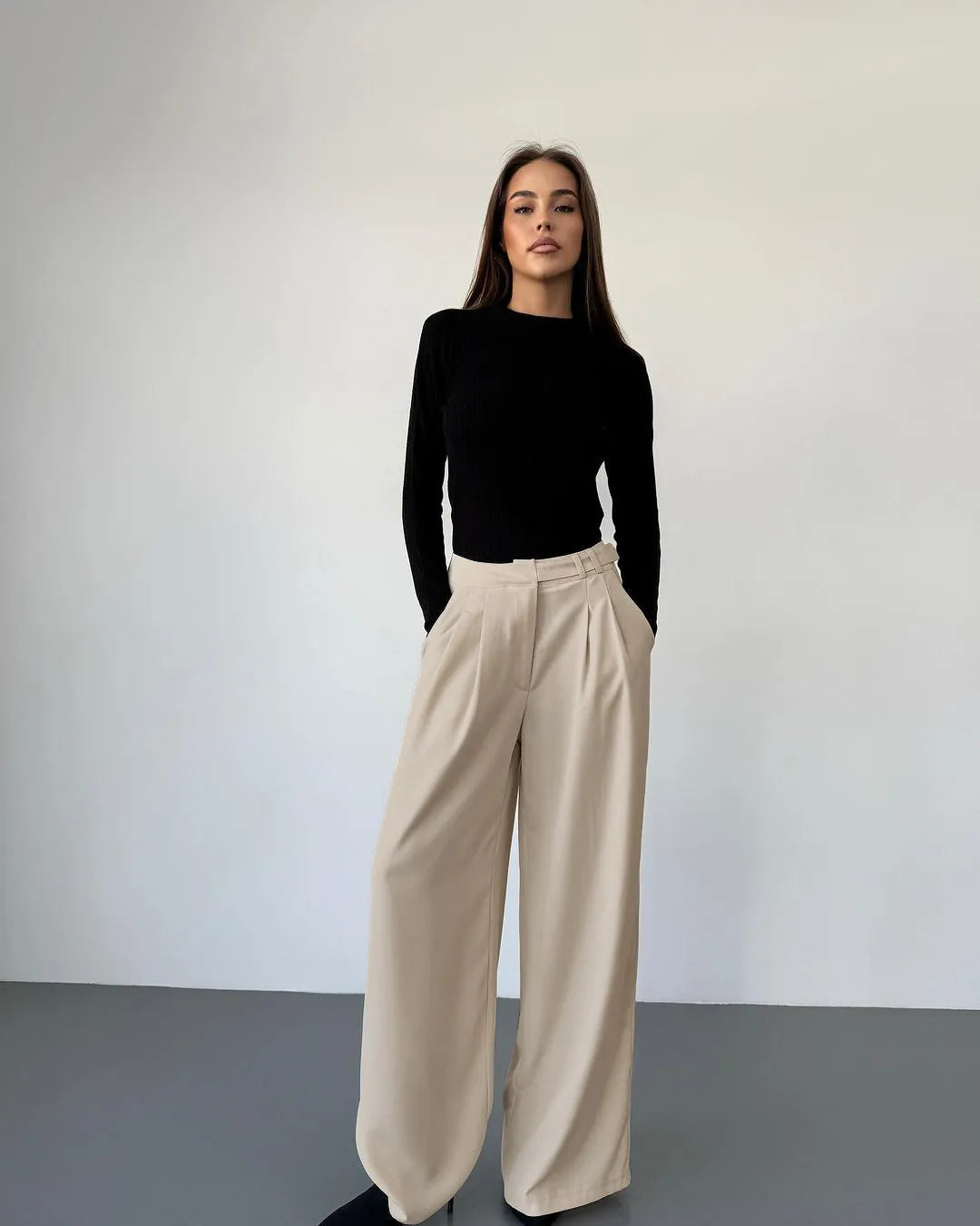 Retro Beige Pleat Pants