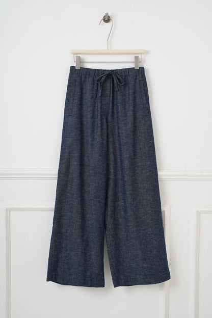 Navy Drawstring Linen Pant