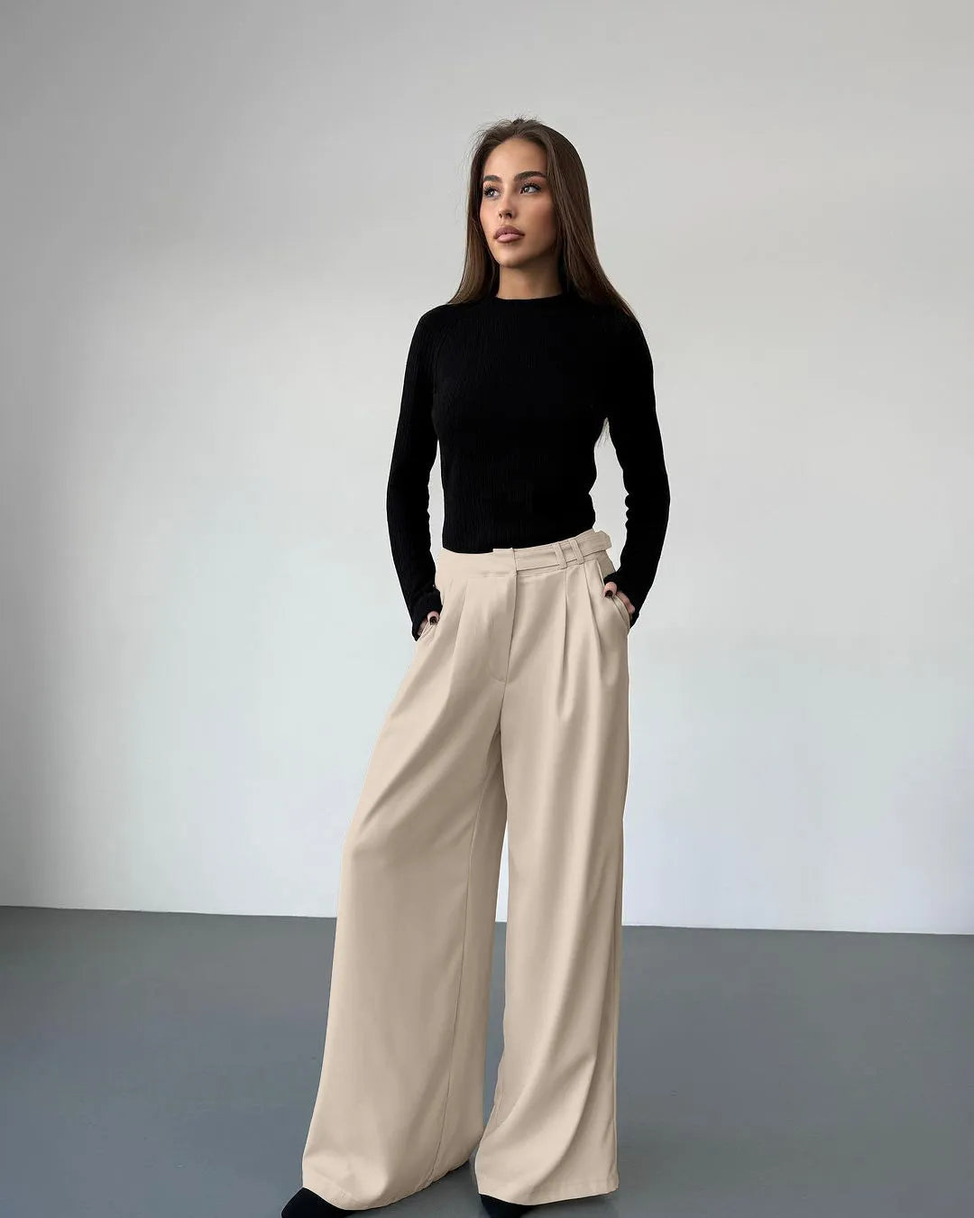 Retro Beige Pleat Pants