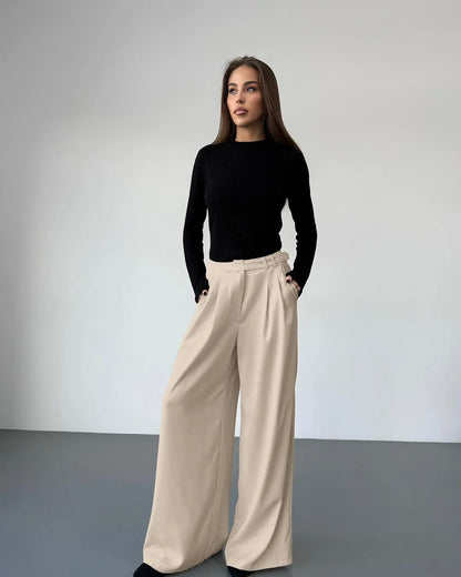 Retro Beige Pleat Pants