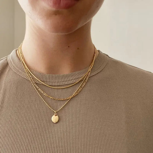 Vintage Oval Pendant Layered Chain Necklace