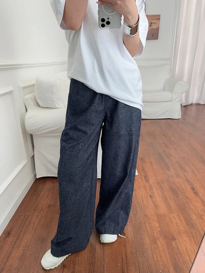 Navy Drawstring Linen Pant